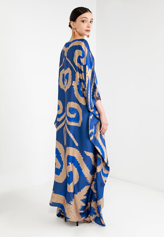 SAMA BOAT-NECK KAFTAN WITH FRONT BUTTON CLOSURE - BLUE/GOLD