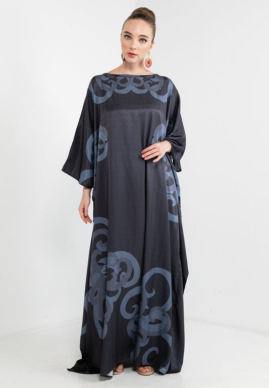 DAYANG KAFTAN WITH FRONT BUTTON CLOSURE - BLACK