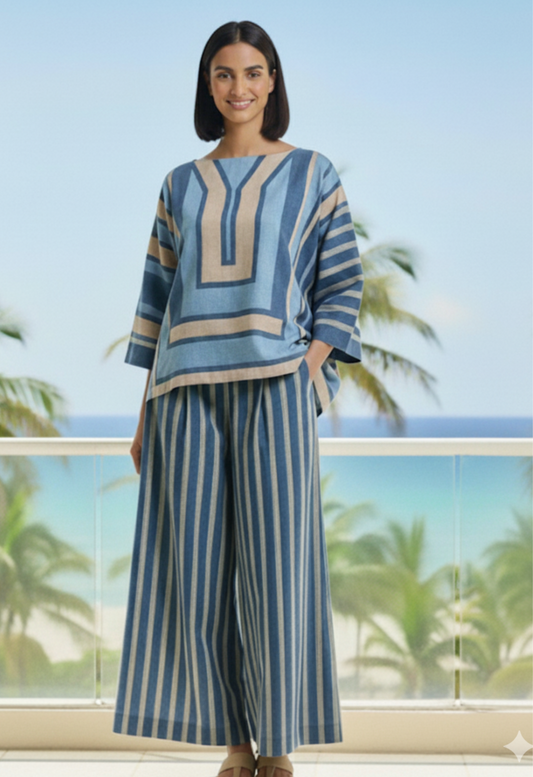 LINEN HI-LOW SET - in Blue