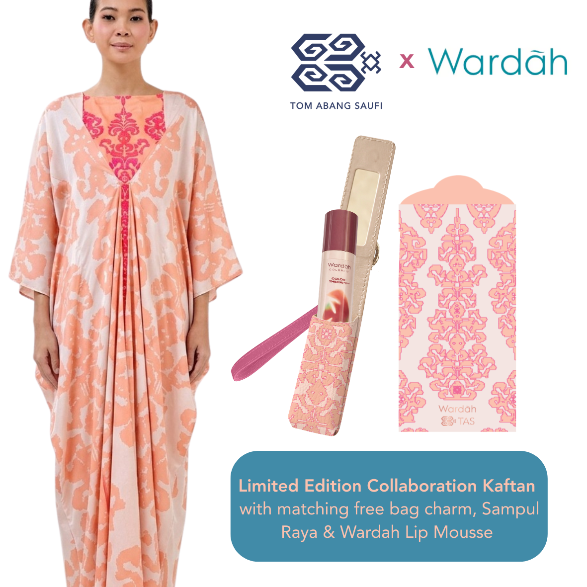 WARDAH FRONT BUTTON KAFTAN - Peach