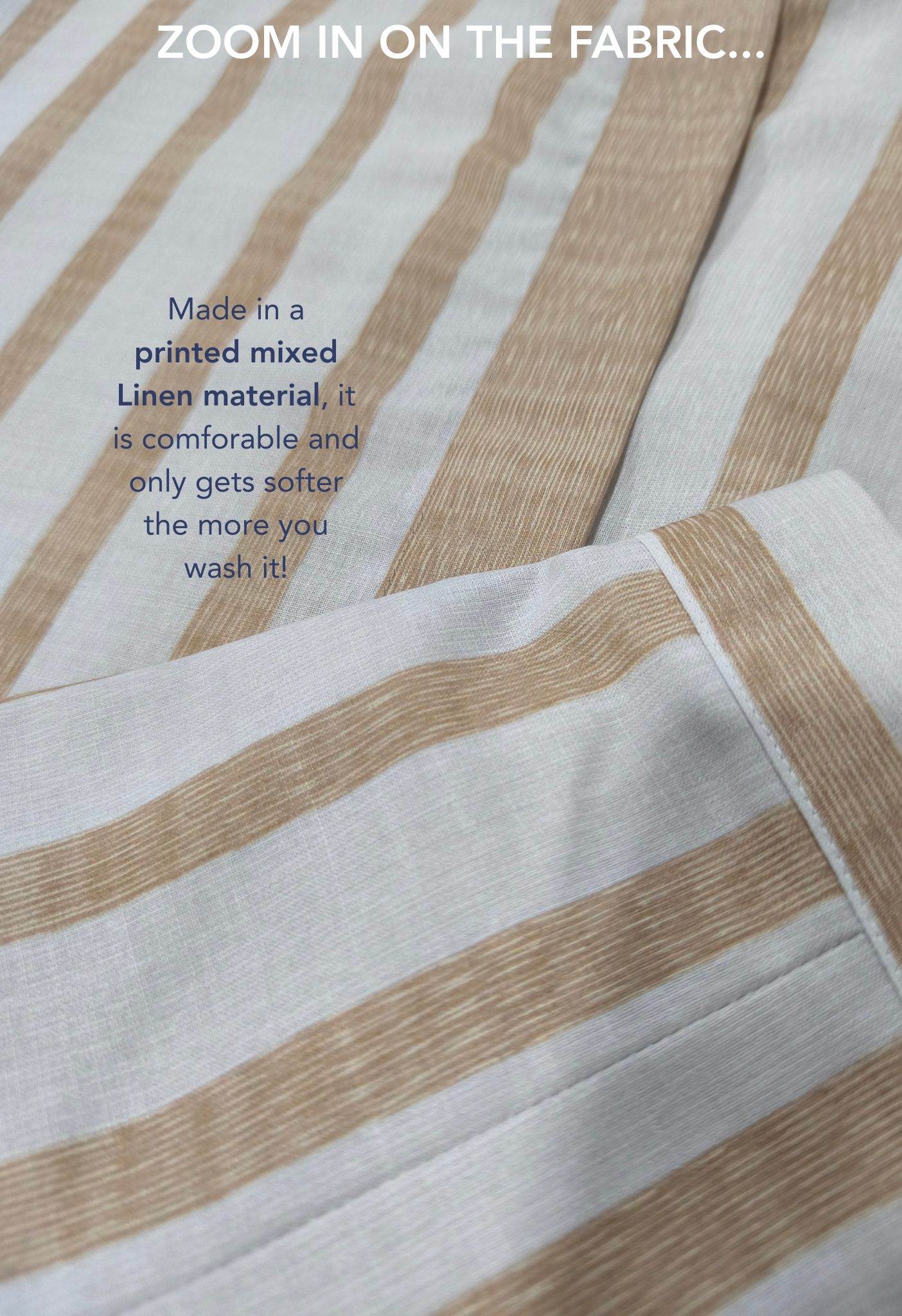 LINEN SHIRT DRESS TOP - Beige Stripe (Top Only!)