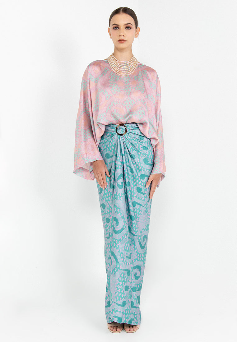 SAMA CROPPED TOP WITH WRAP SKIRT - PINK/TURQOISE