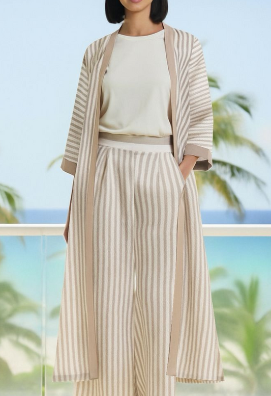 LINEN SHIRT DRESS TOP - Beige Stripe (Top Only!)