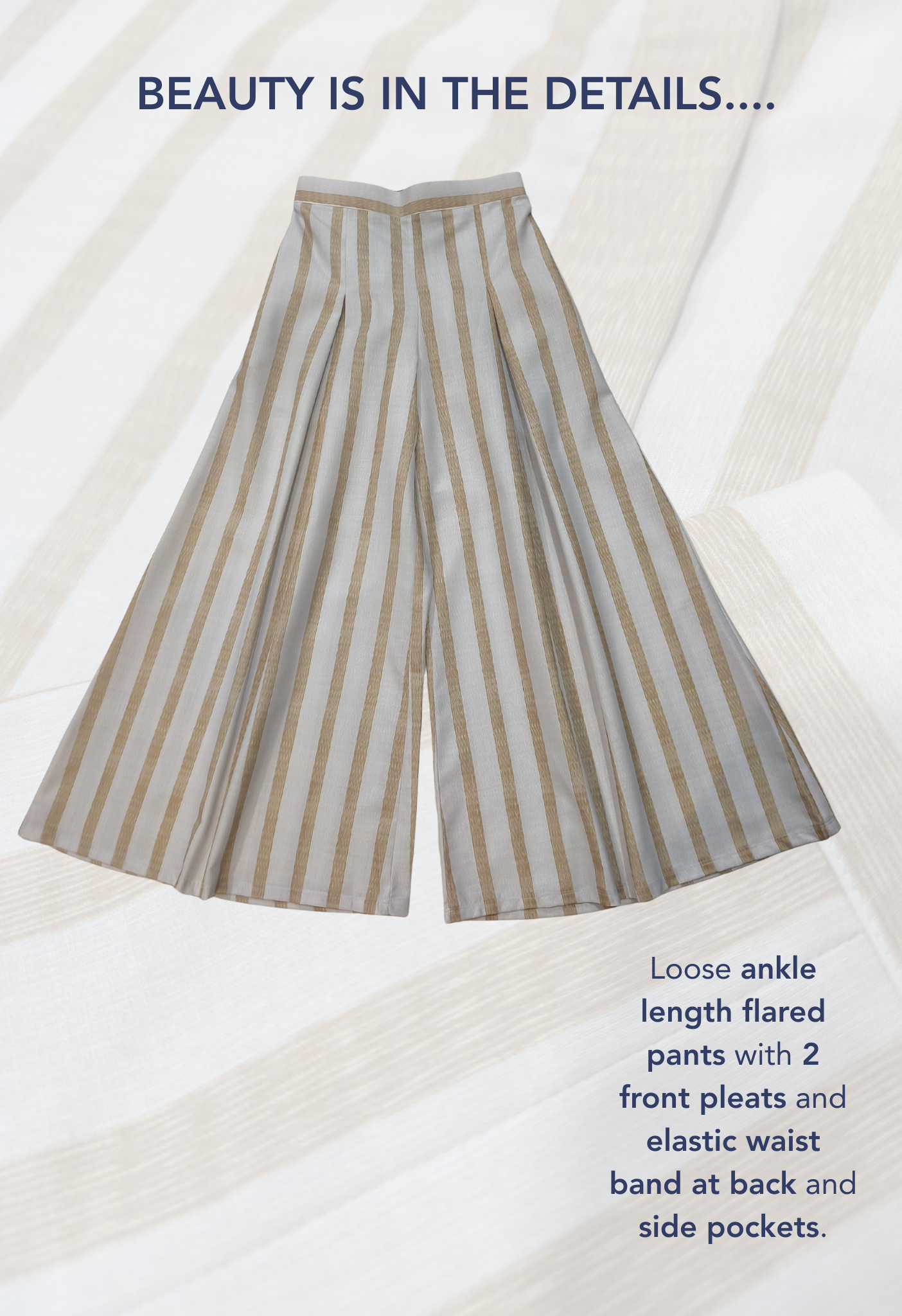 LINEN FLARED PANTS - Beige Stripe (Pants Only!)