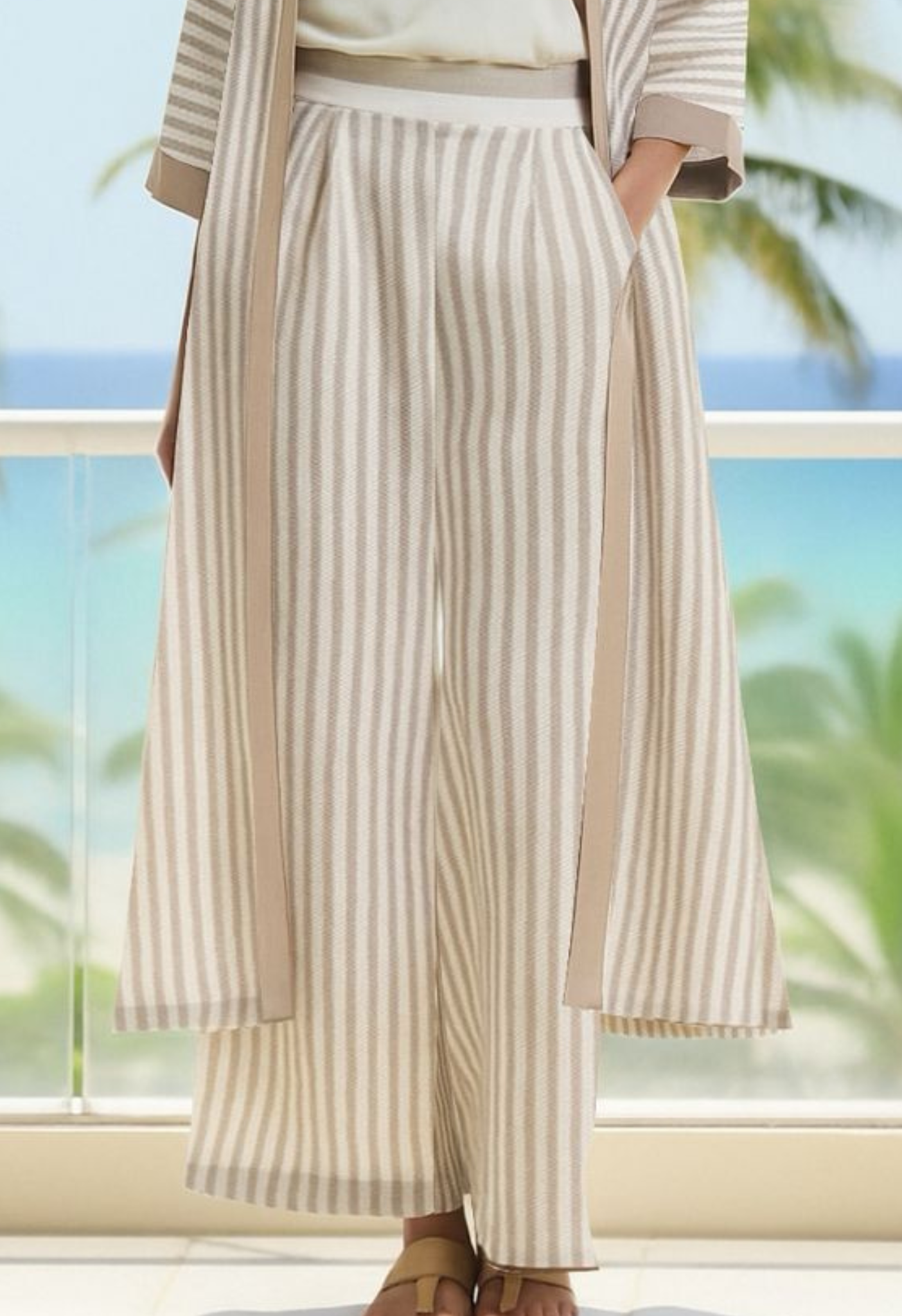LINEN FLARED PANTS - Beige Stripe (Pants Only!)