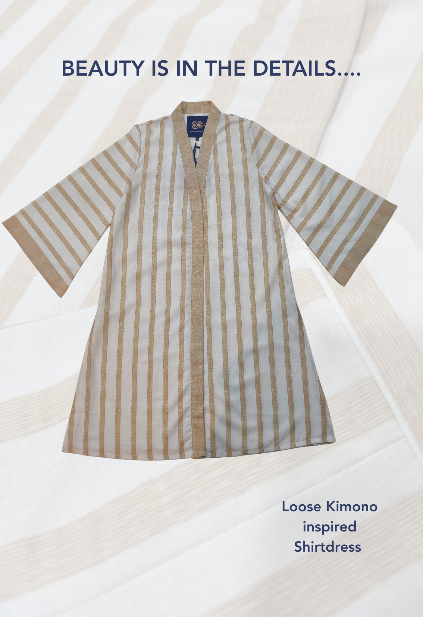 LINEN SHIRT DRESS TOP - Beige Stripe (Top Only!)