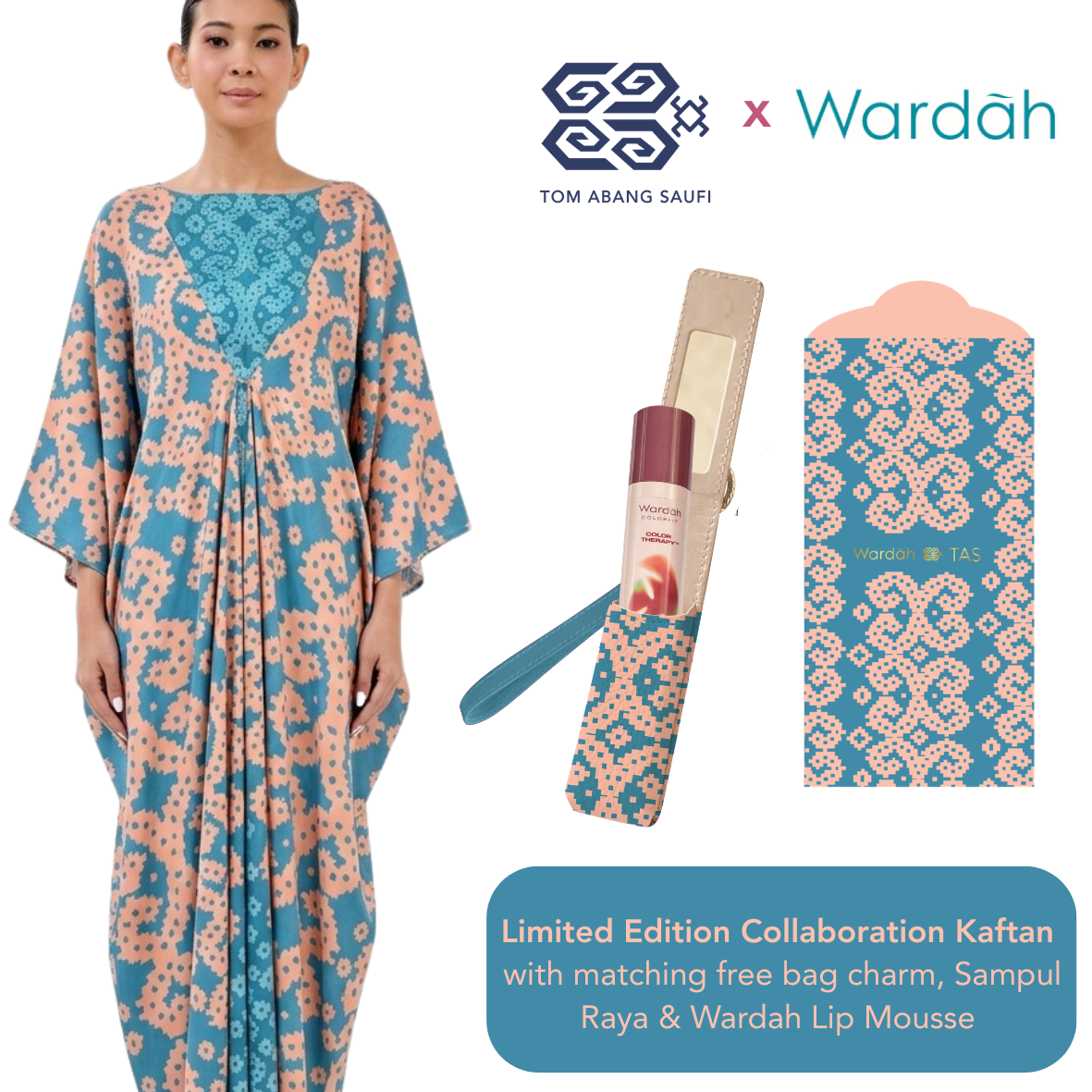 WARDAH FRONT BUTTON KAFTAN - Teal Blue