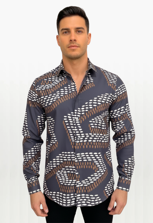 NIRA LONG SLEEVE SHIRT - Charcoal Brown