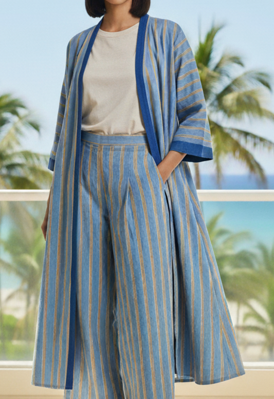 LINEN SHIRT DRESS TOP - Blue Stripe (Top Only!)