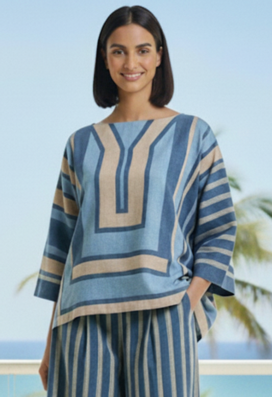 LINEN HI-LOW TOP - Blue (Top Only!)