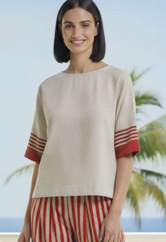LINEN BOXY TOP - Red Stripe (Top Only!)