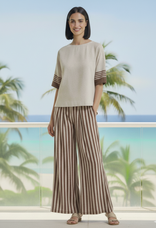 LINEN BOXY SET in Brown