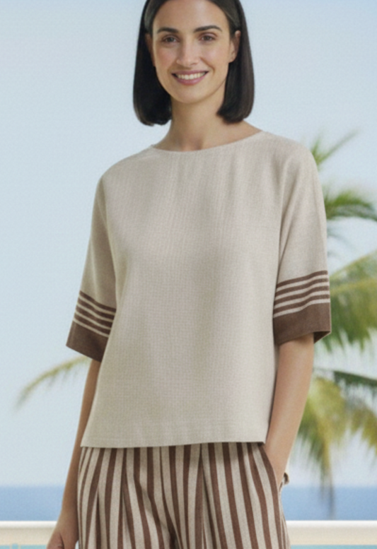 LINEN BOXY TOP - Brown Stripe (Top Only!)
