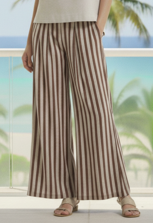 LINEN FLARED PANTS - Brown Stripe (Pants Only!)