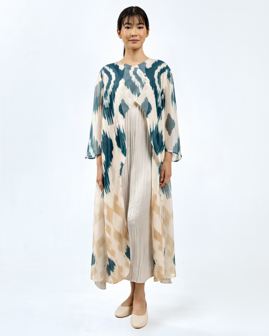 ABU IKAT WAVE TOP WITH PLEATED SLIP DRESS - Green