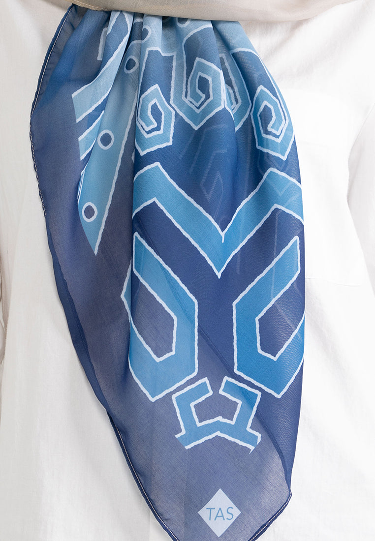 TAS DUAL DESIGN SCARF - Gold / Navy  Cotton Voile