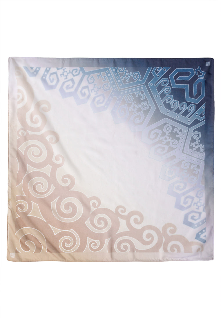 TAS DUAL DESIGN SCARF - Gold / Navy  Cotton Voile