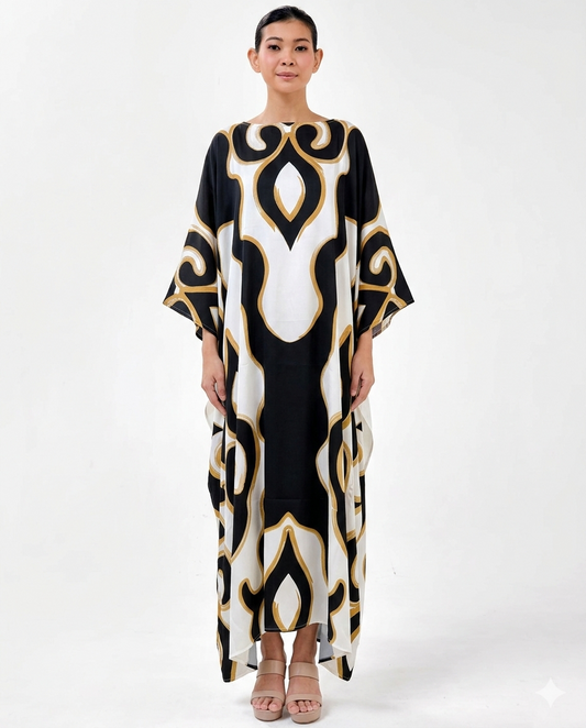 FREDDIE FRONT BUTTON KAFTAN -Black