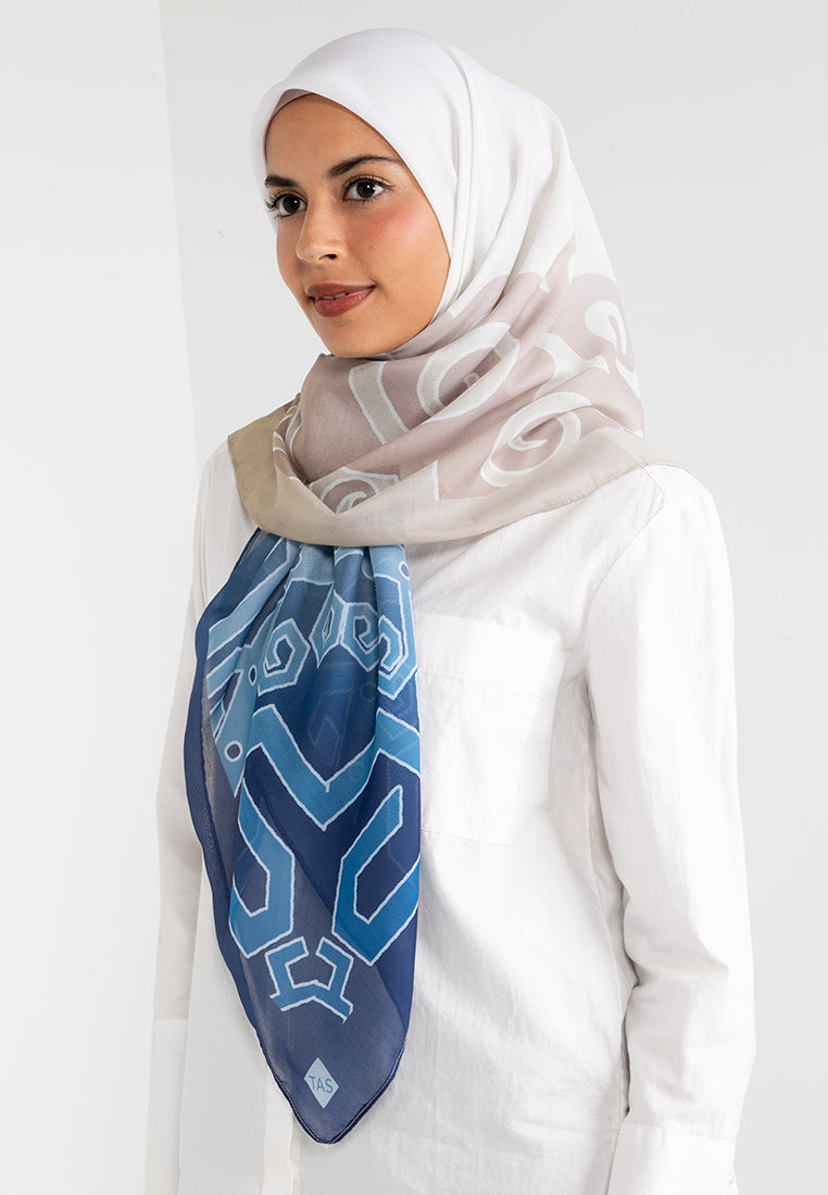 TAS DUAL DESIGN SCARF - Gold / Navy  Cotton Voile