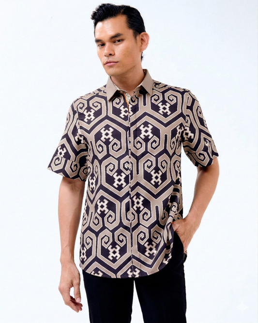 MELA SHORT SLEEVE SHIRT - Black/Taupe