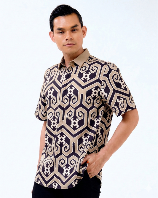MELA SHORT SLEEVE SHIRT - Black/Taupe