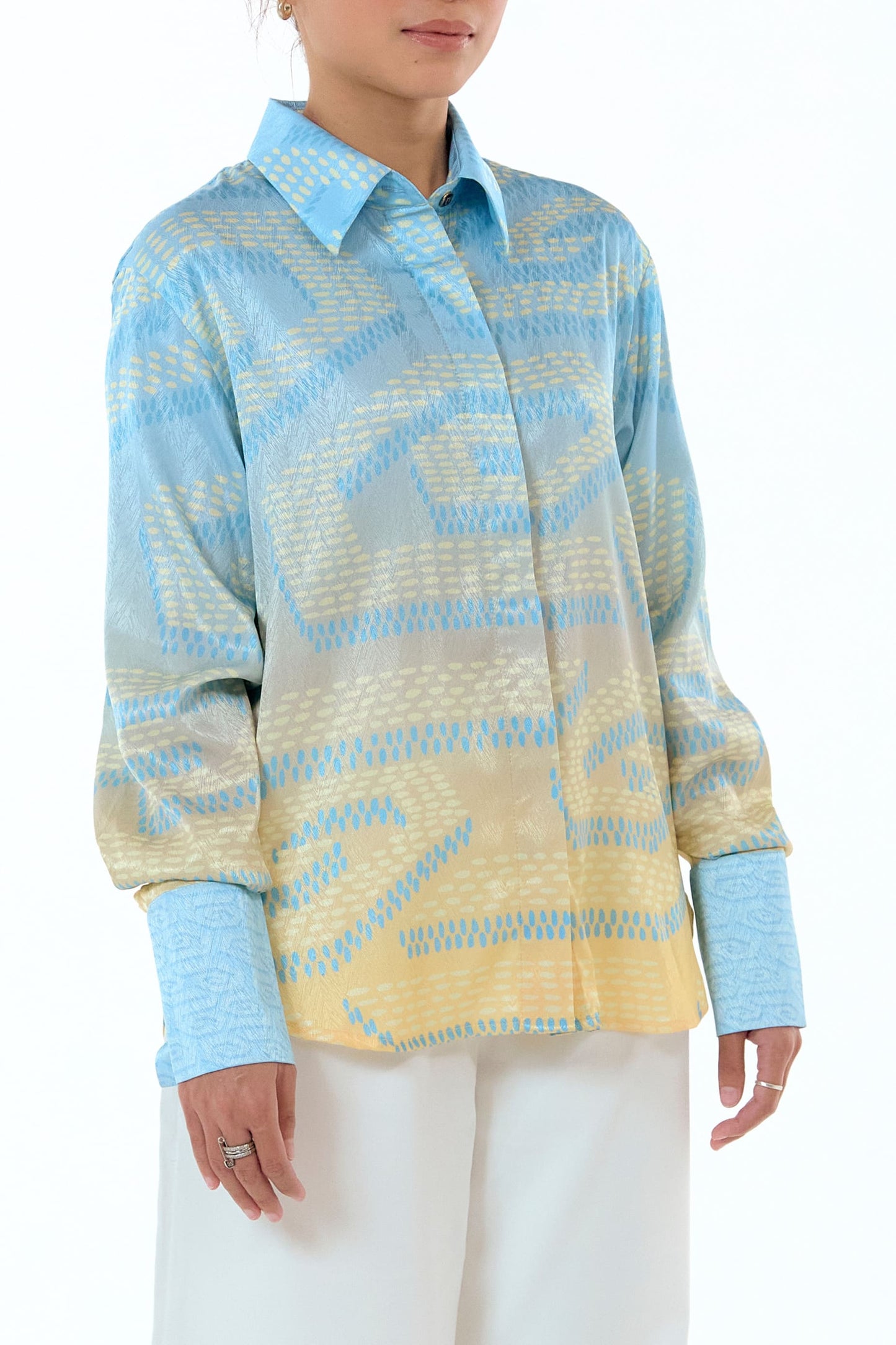NIRA DAILY BLOUSE - YELLOW BLUE OMBRE