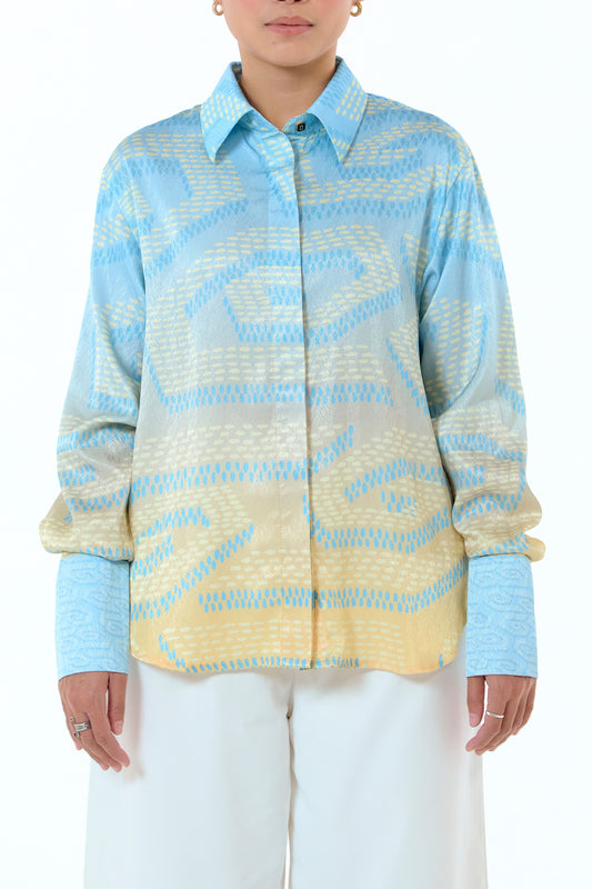 NIRA DAILY BLOUSE - YELLOW BLUE OMBRE