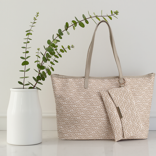 THE NIRA TOTE - IVORY TAUPE
