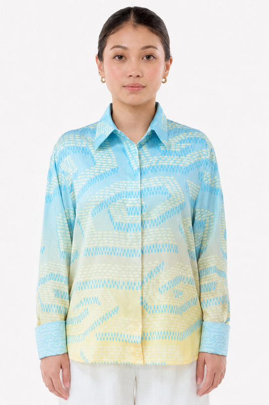 NIRA DAILY BLOUSE - YELLOW BLUE OMBRE