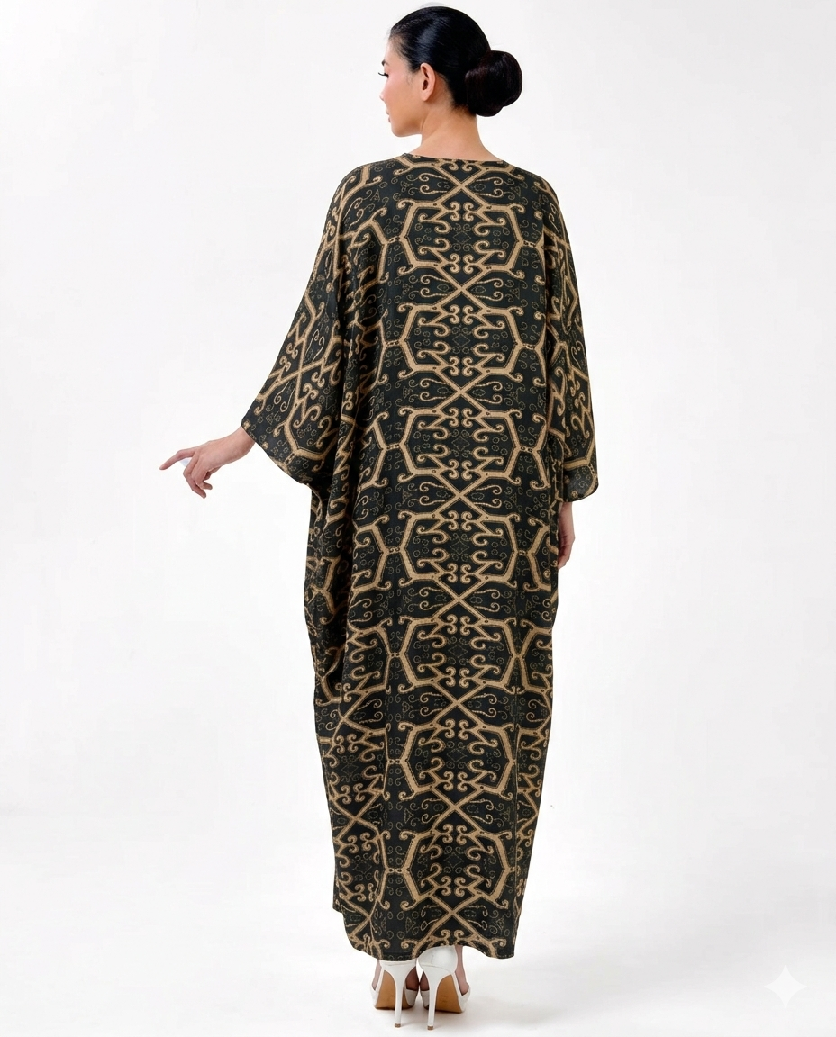 NITA FRONT BUTTON KAFTAN - BLACK