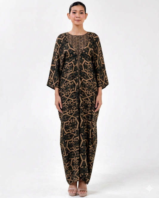 NITA FRONT BUTTON KAFTAN - BLACK