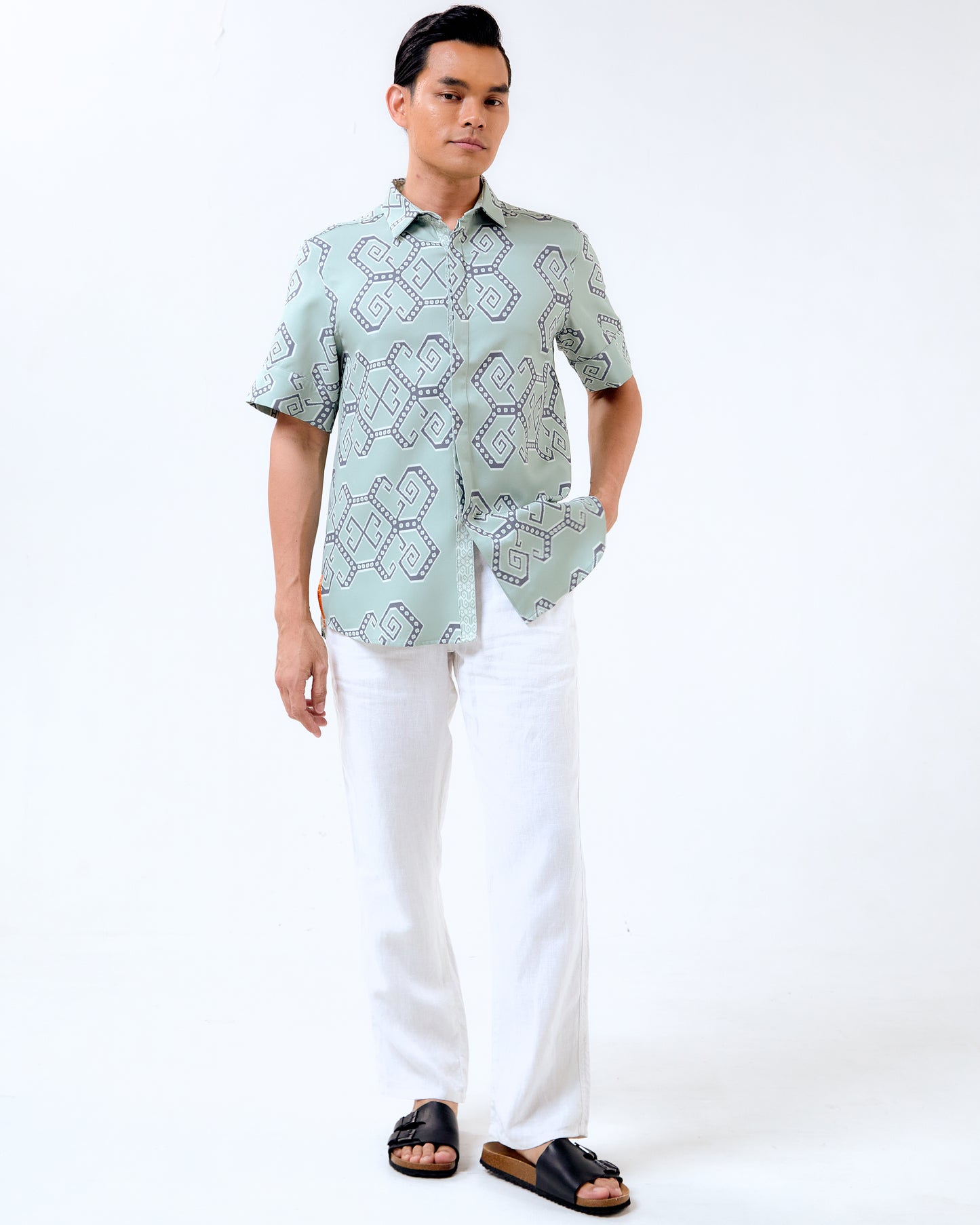 ROTAN IKAT SHORT SLEEVE SHIRT - Green (Pre-Order)