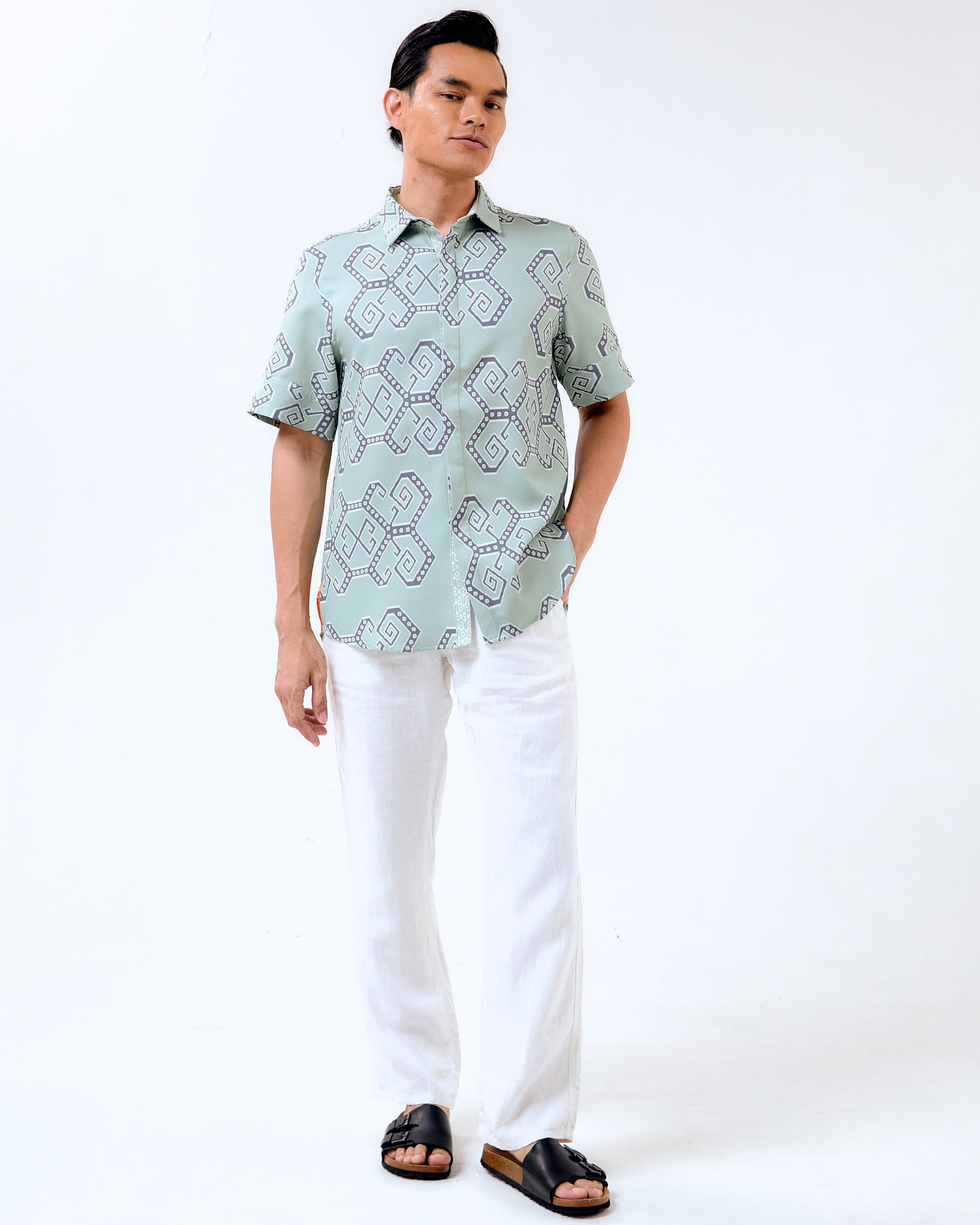 ROTAN IKAT SHORT SLEEVE SHIRT - Green (Pre-Order)