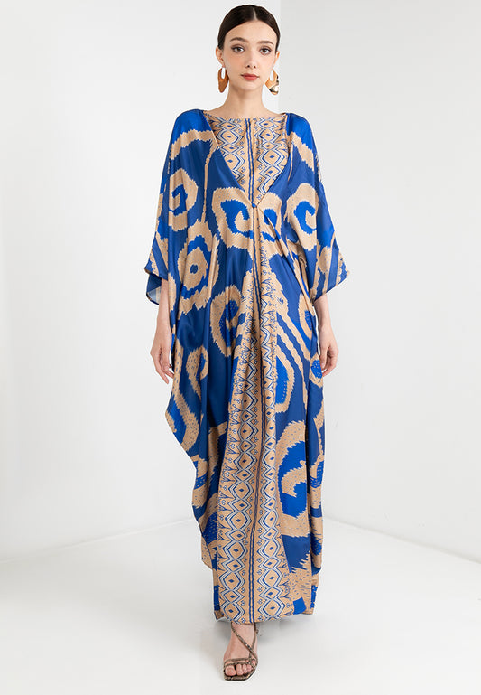 SAMA BOAT-NECK KAFTAN WITH FRONT BUTTON CLOSURE - BLUE/GOLD