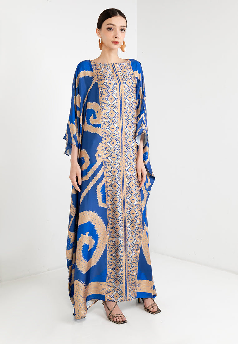 SAMA BOAT-NECK KAFTAN WITH FRONT BUTTON CLOSURE - BLUE/GOLD