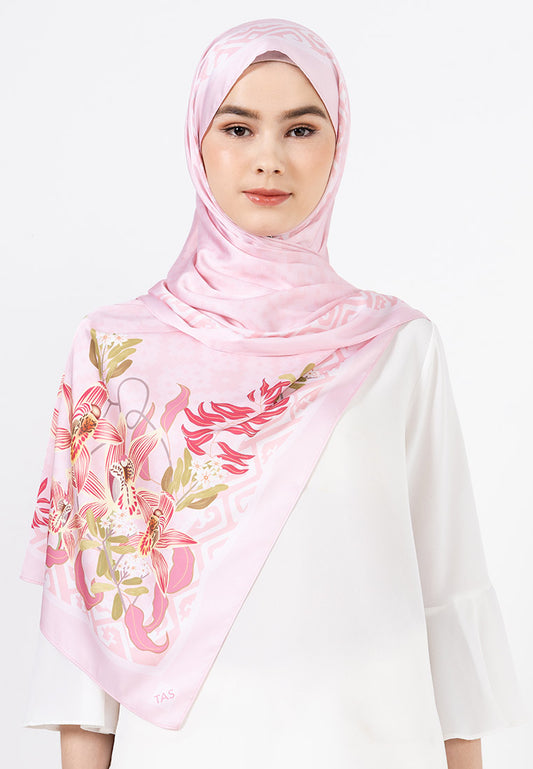 Angela Shawl - Pink with Coloured Orchid