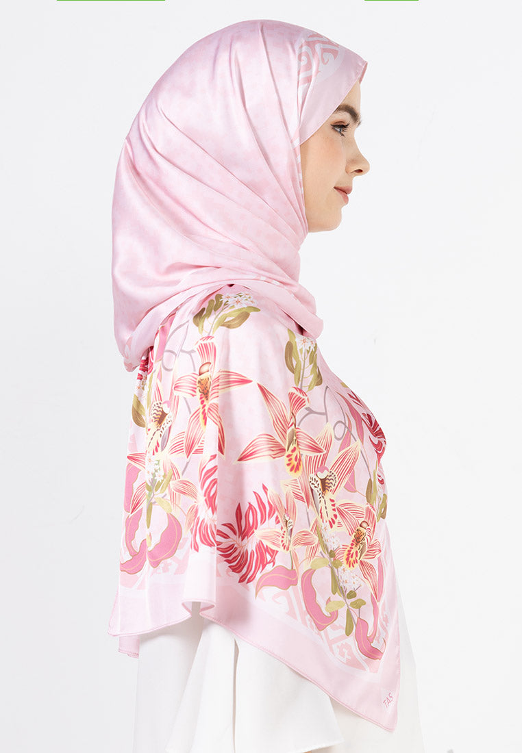 Angela Shawl - Pink with Coloured Orchid