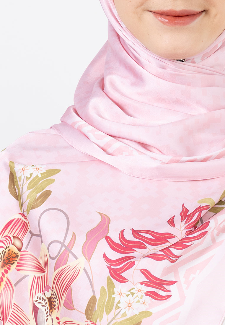 Angela Shawl - Pink with Coloured Orchid