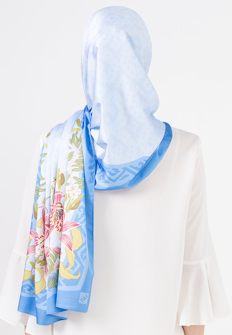 Angela Shawl - Light Blue with Coloured Orchid