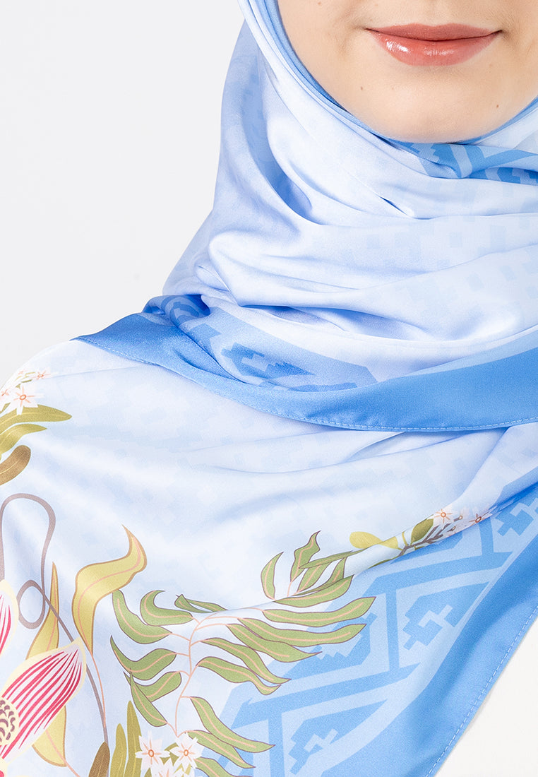 Angela Shawl - Light Blue with Coloured Orchid