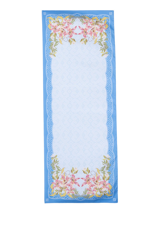 Angela Shawl - Light Blue with Coloured Orchid