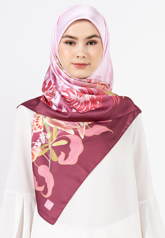 Angela Scarf - Maroon with Coloured Orchid