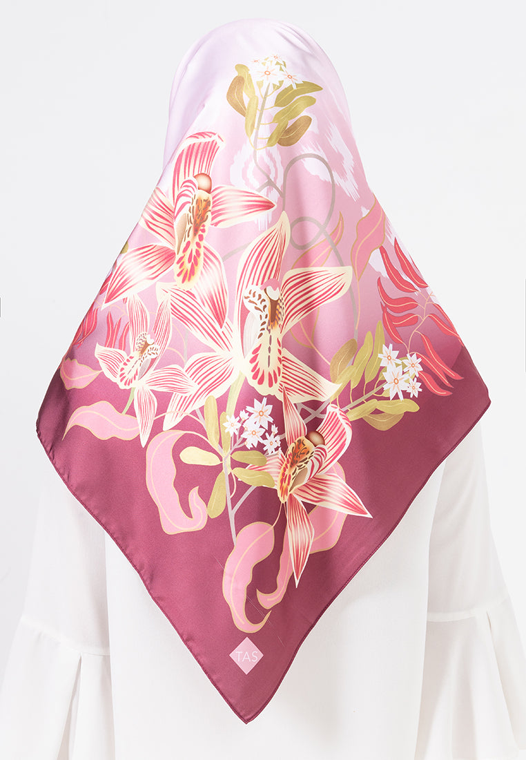 Angela Scarf - Maroon with Coloured Orchid