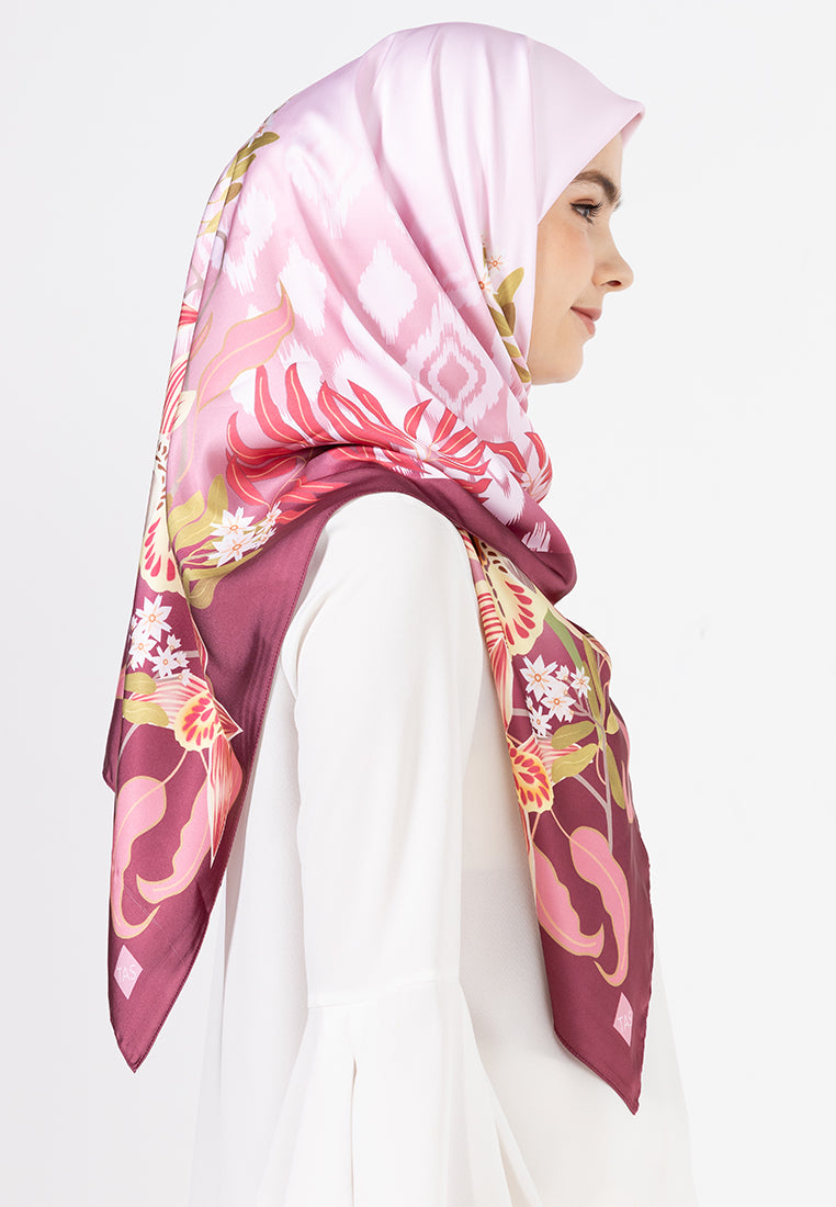 Angela Scarf - Maroon with Coloured Orchid