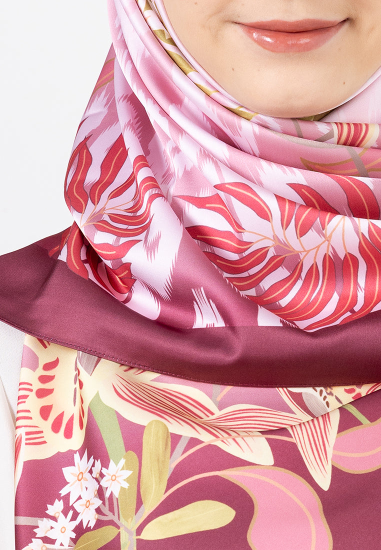 Angela Scarf - Maroon with Coloured Orchid