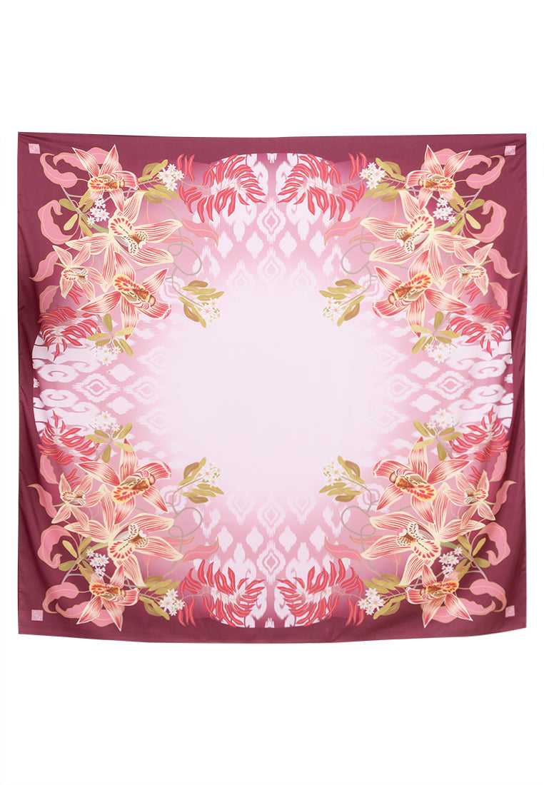 Angela Scarf - Maroon with Coloured Orchid