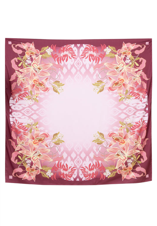Angela Scarf - Maroon with Coloured Orchid