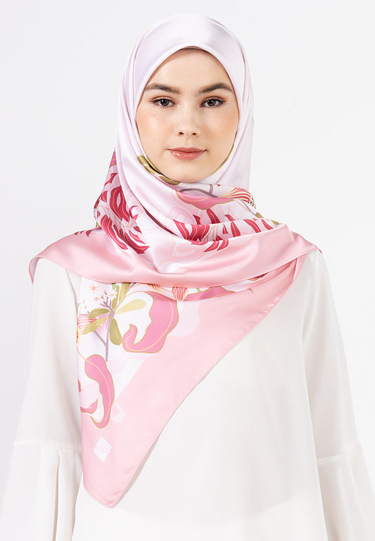Angela Scarf - Pink with Coloured Orchid