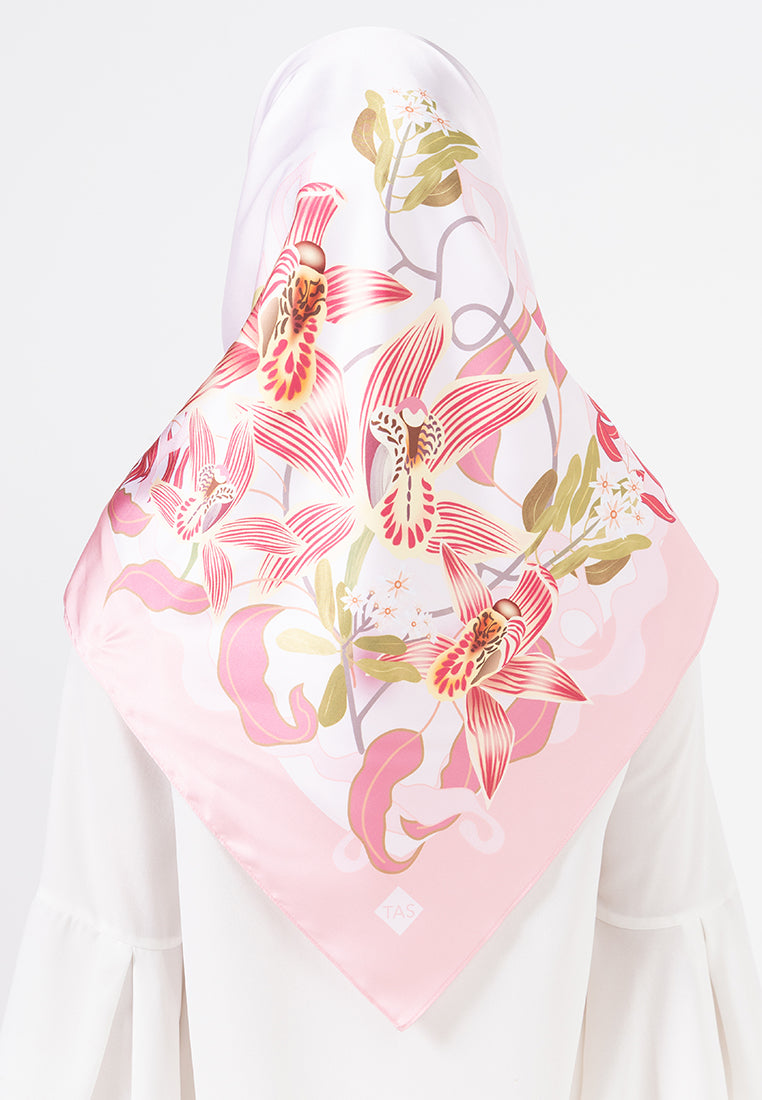 Angela Scarf - Pink with Coloured Orchid