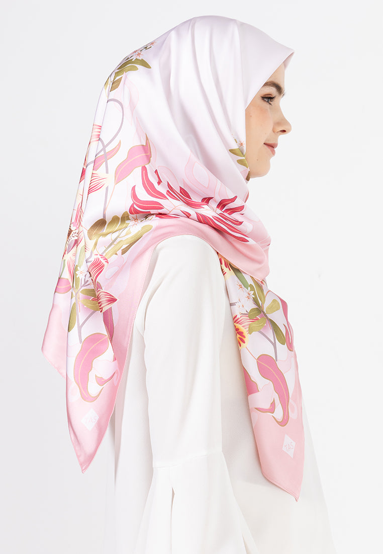 Angela Scarf - Pink with Coloured Orchid